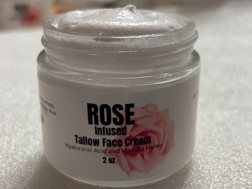Whipped 100% Grass Fed Rose Infused Tallow Face Cream With Hyaluronic Acid