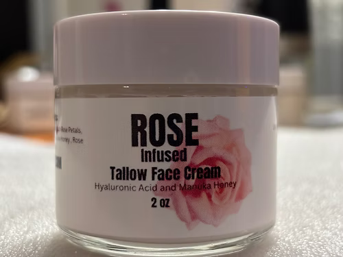 Whipped 100% Grass Fed Rose Infused Tallow Face Cream With Hyaluronic Acid