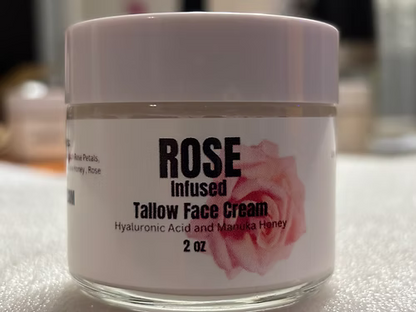Whipped 100% Grass Fed Rose Infused Tallow Face Cream With Hyaluronic Acid
