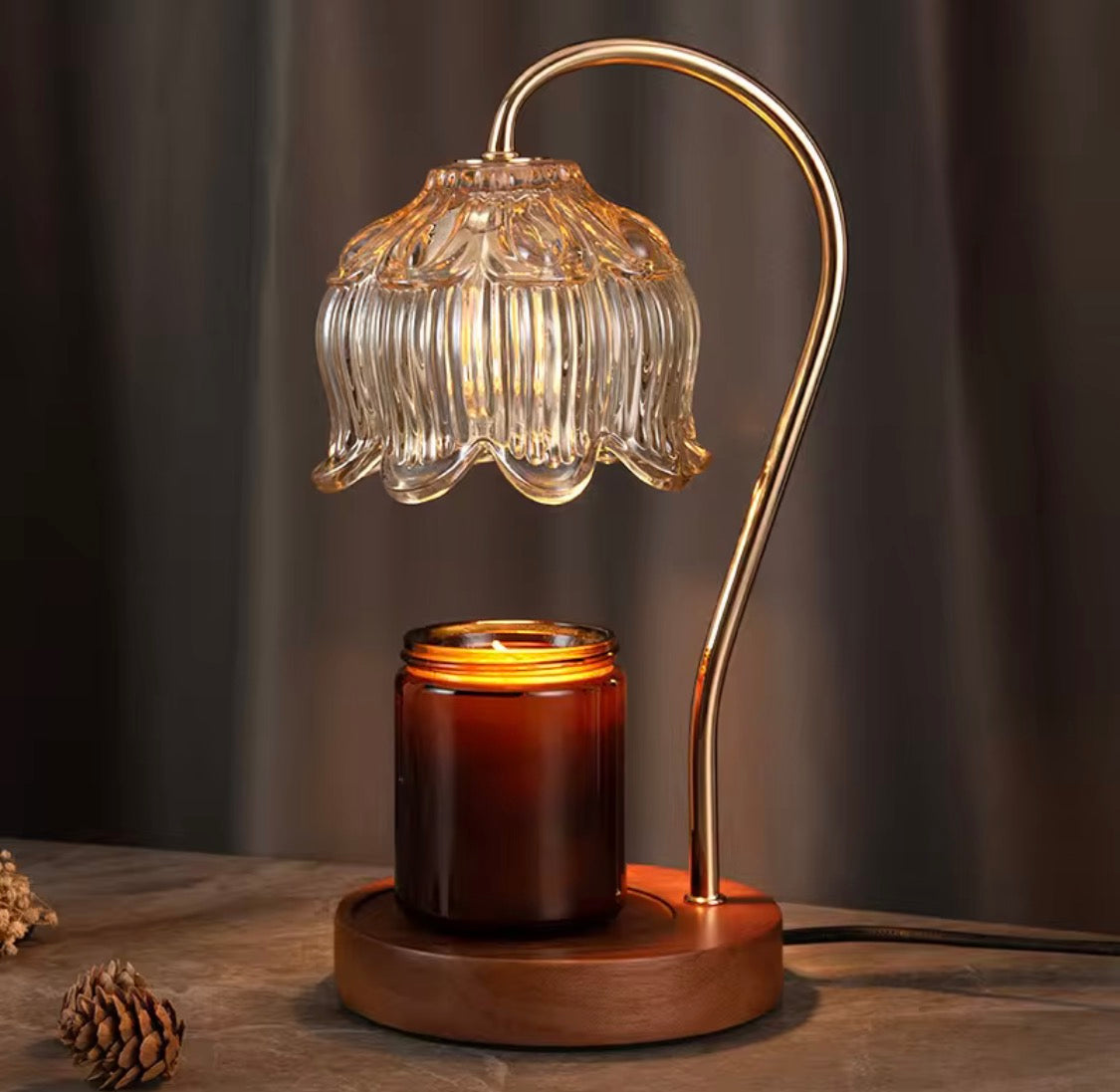 Lotus Flower Candle Warmer Lamp, Dimmable, with Timer