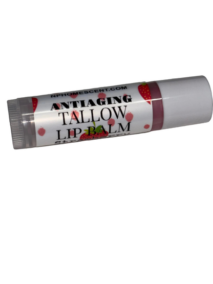 Anti Aging Tallow Lip Balm with Hyaluronic Acid| Strawberry flavor.