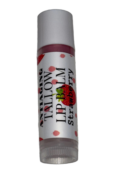 Anti Aging Tallow Lip Balm with Hyaluronic Acid| Strawberry flavor.